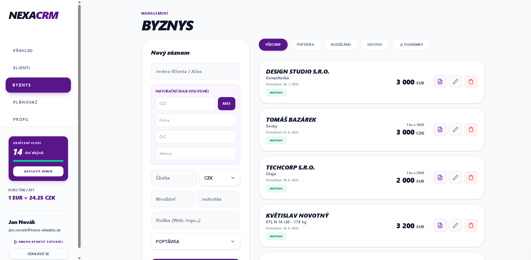 Ukázka NEXA CRM 3